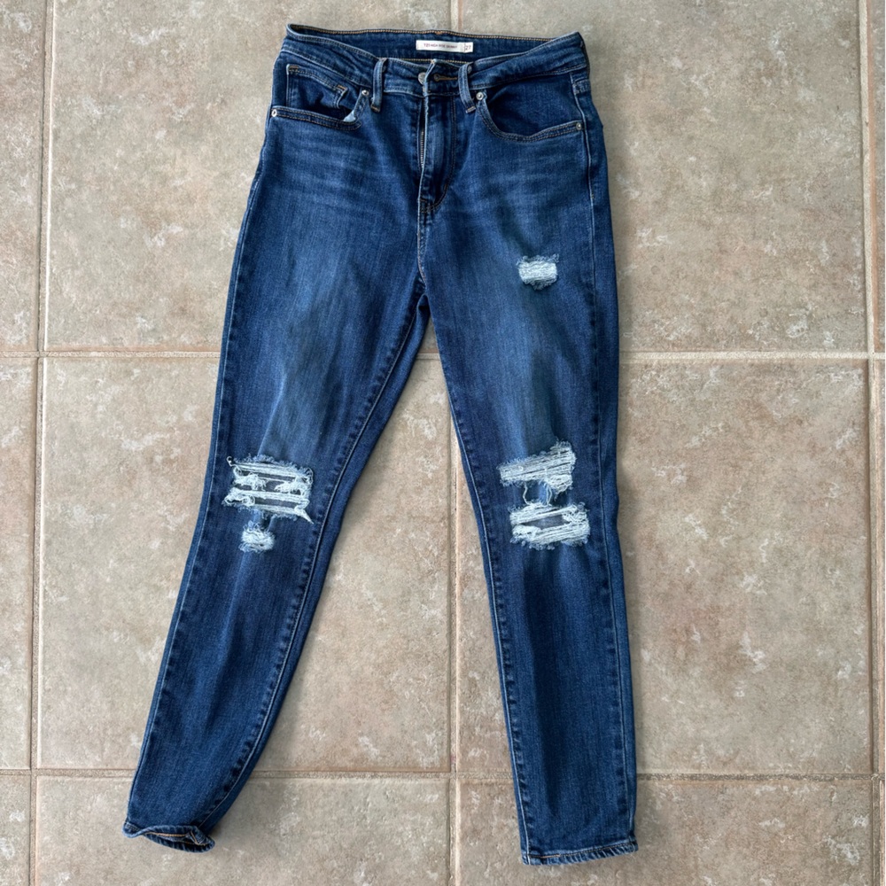 Levi's Blue High Rise Skinny Distressed Denim